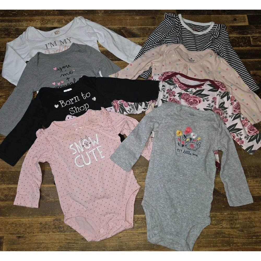 Baby Girl 6-9 Mo Bodysuit 8 pc Long-sleeved Lot Pajamas Tops One Piece Bundle